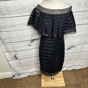 Betsy & Adam Black Layered Ruffle Midi Dress